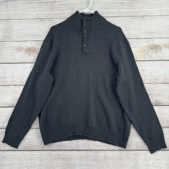 Polo Ralph Lauren Henley Sweater Mens XL Gray Mock Ribbed Neck - Picture 1 of 14